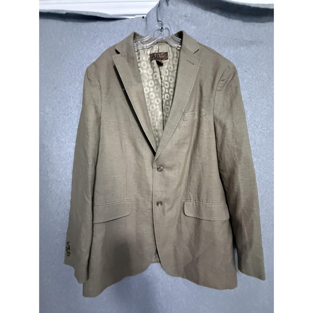 Blue Blazer Sport Coat‎ Mens L Beige Linen Cotton Stretch Jacket Casual Summer